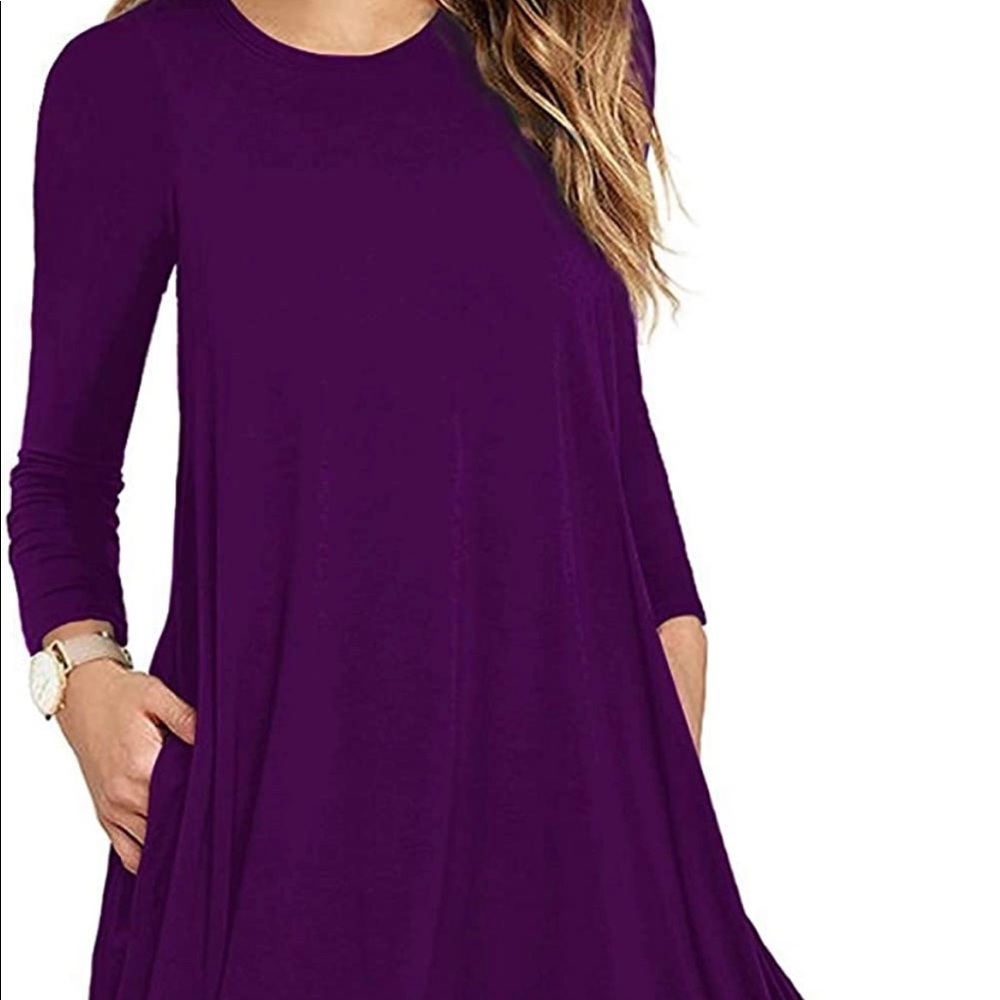 HiMONE Women's Long Sleeve Pocket Casual Loose T-Shirt Dress